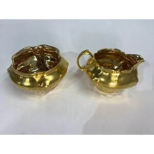 Antique RC Moliere Bavaria Porcelain Gold Creamer Sugar Set Signed 1891-1906